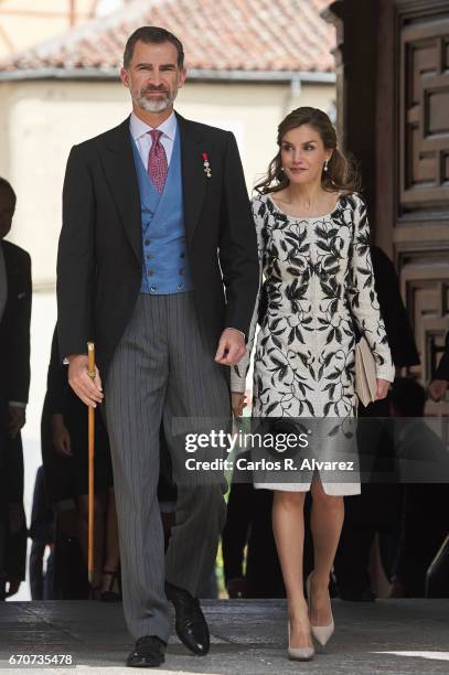 King Felipe VI of Spain and Queen Letizia of Spain attend the 'Miguel de Cervantes 2016' Award, given to Spanish writer Eduardo Mendoza, at Alcala de...