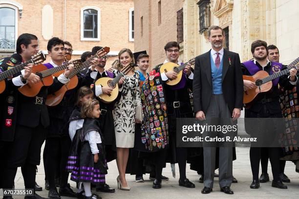 King Felipe VI of Spain and Queen Letizia of Spain attend the 'Miguel de Cervantes 2016' Award, given to Spanish writer Eduardo Mendoza, at Alcala de...