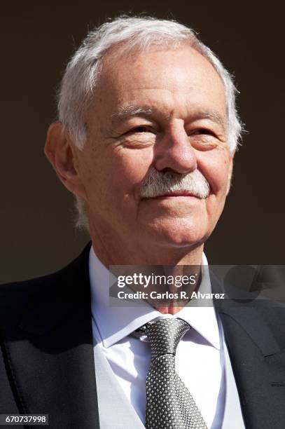 Spanish author Eduardo Mendoza poses for the photographers before the 'Miguel de Cervantes 2016' Award ceremony at the Alcala de Henares University...