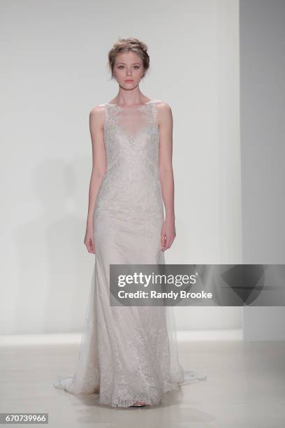 Model walks the runway at the Kelly Faetanini Runway show, Spring 2018 season during New York Fashion Week: Bridal April 2017 at EZ Studios on April...