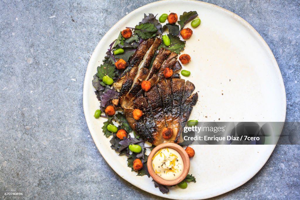 Grilled Oyster Mushroom Salad with Spicy Chickpeas