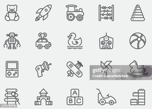 stockillustraties, clipart, cartoons en iconen met baby speelgoed lijn pictogrammen | eps10 - children playing with toys