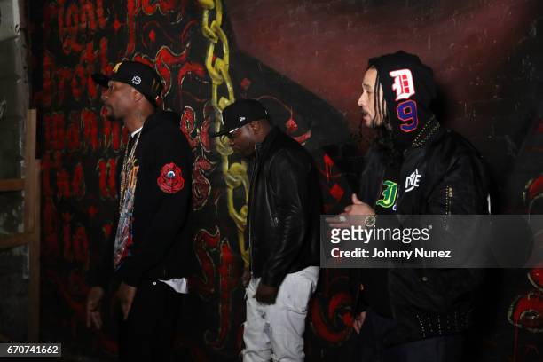 Krayzie Bone, Uncle Murda, and Bizzy Bone on set at the Bone Thugz N Harmony "Changed The Story" Video Shoot on April 19, 2017 in New York City.