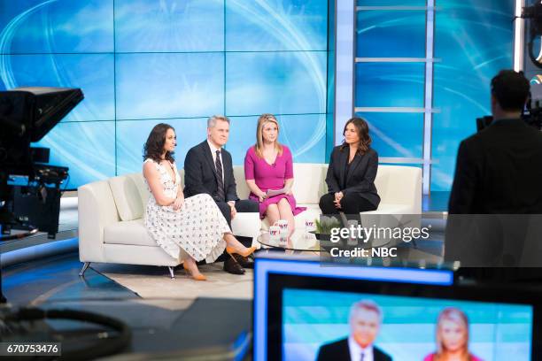 The Newsroom" Episode 1817 -- Pictured: Paloma Guzmán as Davina Delucci, Mark Moses as George Thanos, Bonnie Somerville as Heidi Sorenson, Mariska...