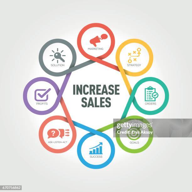 increase sales infographic with 8 steps, parts, options - infographic 8 stock illustrations