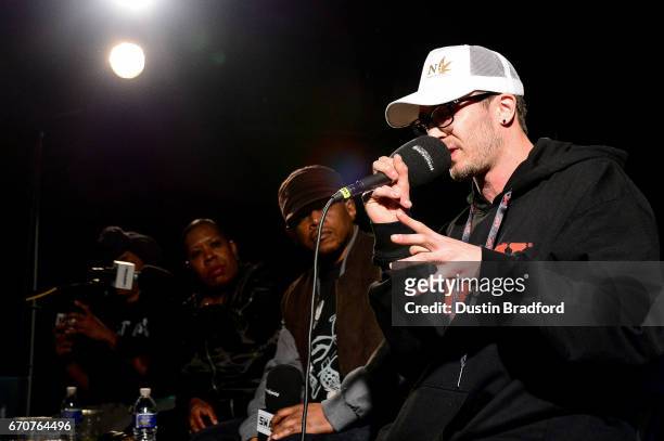 Rapper Chris Webby talks with SiriusXM Host Sway Calloway as he broadcasts 'Sway In The Morning' on Shade 45 on April 20, 2017 Denver, Colorado.