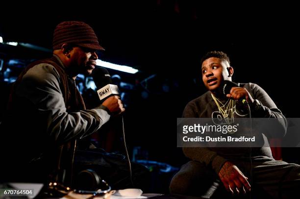 SiriusXM Host Sway Calloway talks to hip hop artist Trev Rich as he broadcasts 'Sway In The Morning' on Shade 45 on April 20, 2017 Denver, Colorado.