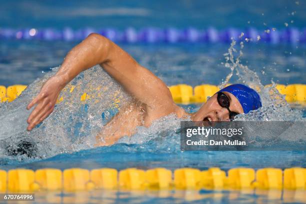 Daniel Jervis of Swansea Aq competes in the Mens Open 1500m Freestyle final on day three of the British Swimming Championships at Ponds Forge on...