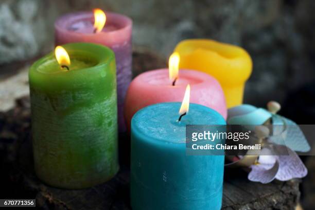 colorfull candles - crepuscolo stock pictures, royalty-free photos & images