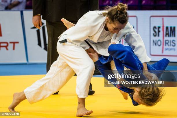 Majlinda Kelmendi from Kosovo fights with Russian Alesya Kuznetsova during the women's under 52kg competition during the European Judo Championships...