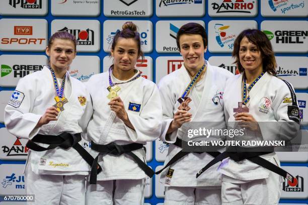 Russian Alesya Kuznetsova with silver, Majlinda Kelmendi from Kosovo with gold, Evelyne Tschopp from Switzerland and Joana Ramos from Portugal - both...