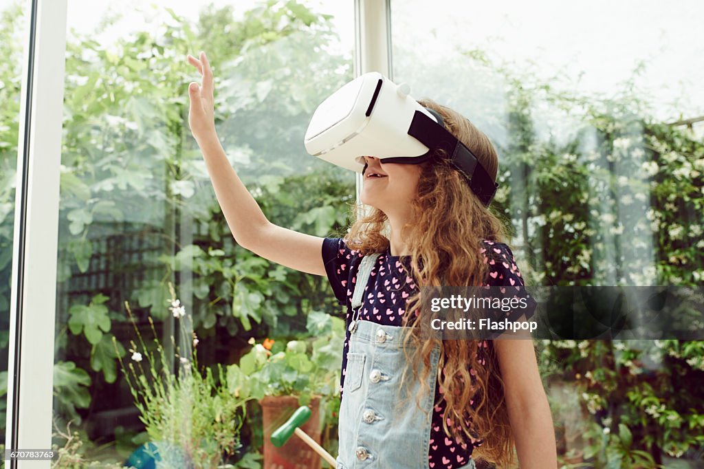 Portrait of child wearing  virtual reality headset