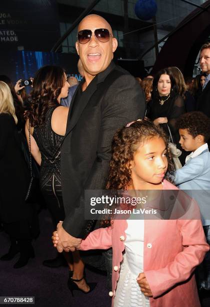 Actor Vin Diesel and daughter Hania Riley Sinclair attend the premiere of "Guardians of the Galaxy Vol. 2" at Dolby Theatre on April 19, 2017 in...