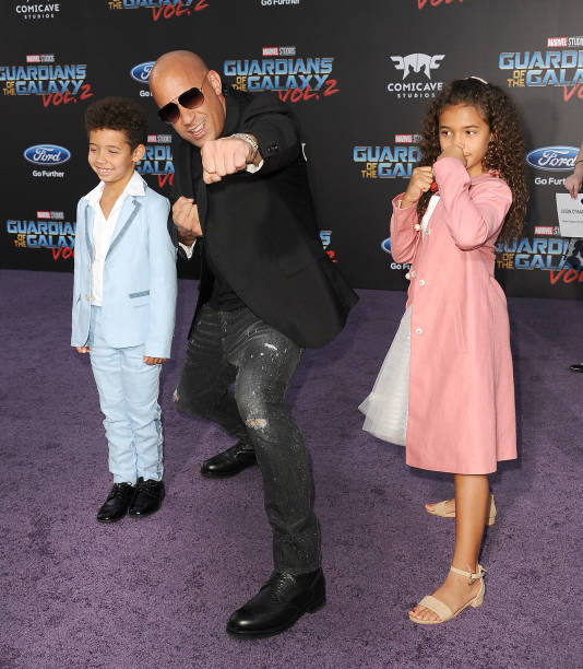 Actor Vin Diesel son Vincent Sinclair and daughter Hania Riley Sinclair attend the premiere of "Guardians of the Galaxy Vol. 2" at Dolby Theatre on...