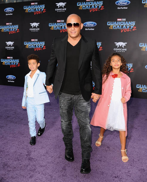 Actor Vin Diesel son Vincent Sinclair and daughter Hania Riley Sinclair attend the premiere of "Guardians of the Galaxy Vol. 2" at Dolby Theatre on...