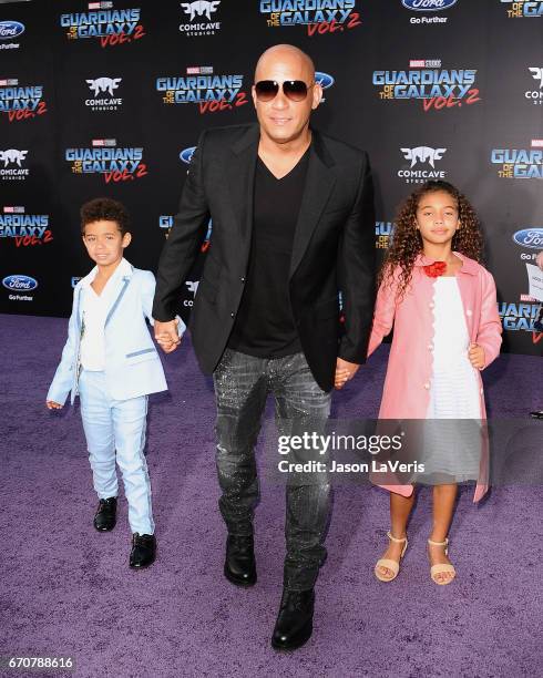 Actor Vin Diesel son Vincent Sinclair and daughter Hania Riley Sinclair attend the premiere of "Guardians of the Galaxy Vol. 2" at Dolby Theatre on...