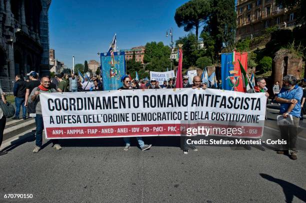 Italian partisans attend a rally to celebrate the anniversary of the liberation day in Rome. Italy's Liberation Day is a national Italian holiday...