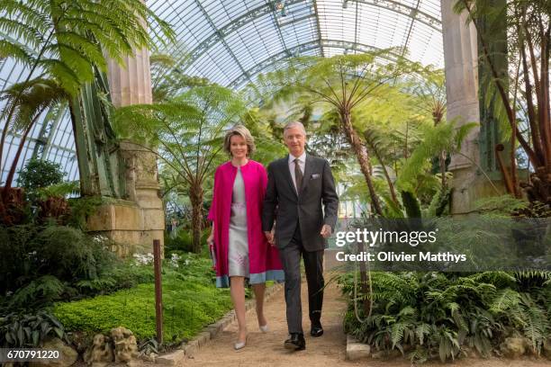 King Philippe of Belgium and Queen Mathilde of Belgium invite Diplomats in the Royal Greenhouses of Laeken on April 20, 2017 in Brussels, Belgium.