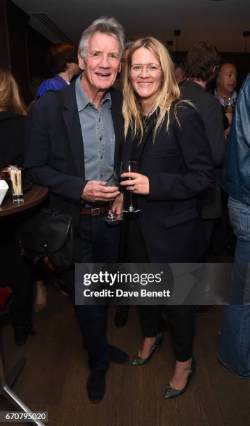 Michael Palin and Edith Bowman attend a gala screening of "Mindhorn" at the May Fair Hotel on April 20, 2017 in London, England.