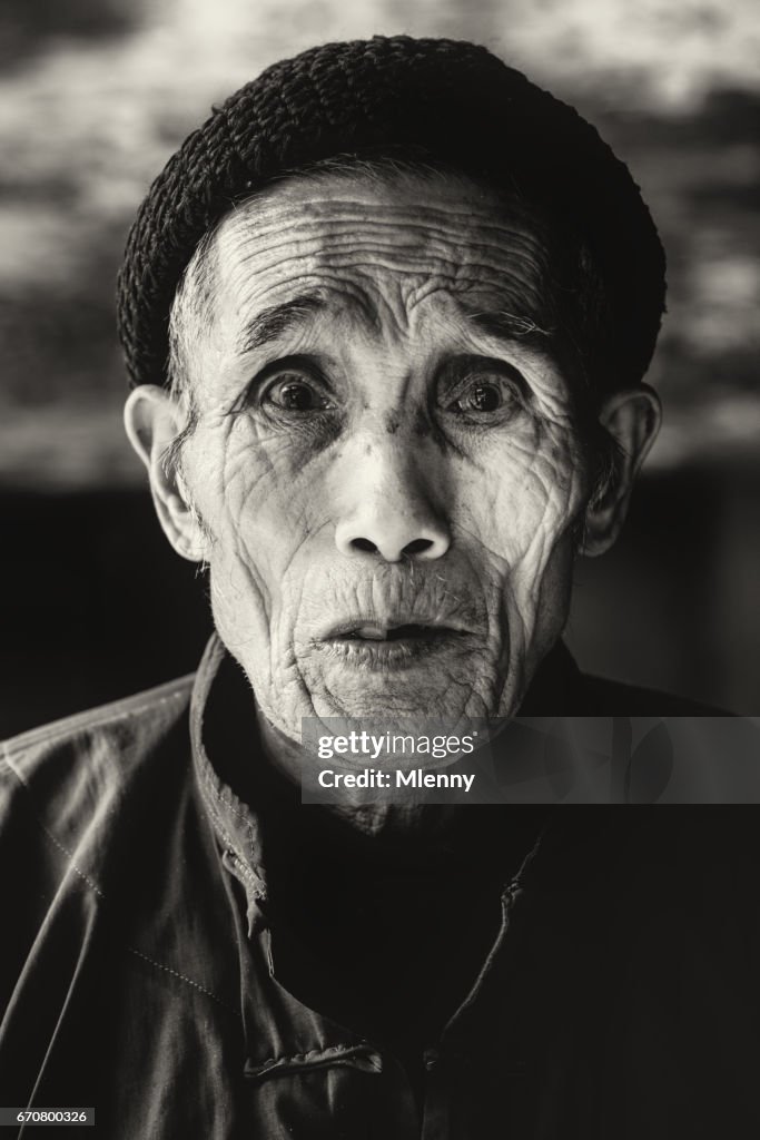 Senior Chinese Man BW Portrait