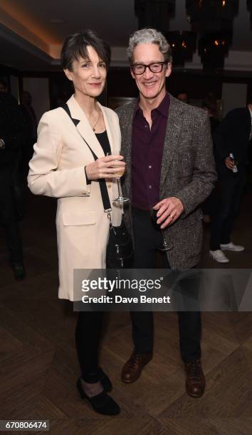 Harriet Walter and Guy Paul attend a gala screening of "Mindhorn" at the May Fair Hotel on April 20, 2017 in London, England.