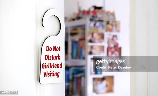 sign on teenage boys bedroom door - do not disturb sign stock pictures, royalty-free photos & images