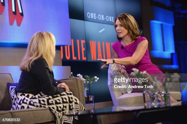 Founder and CEO of the RealReal Julie Wainwright and TV Host Hannah Storm speak onstage during Vanity Fairs Founders Fair at the 1 Hotel Brooklyn...