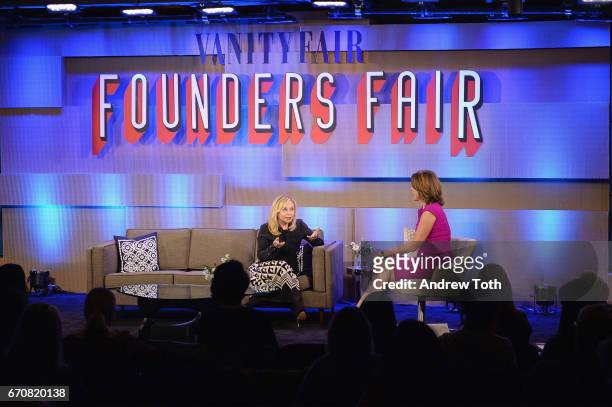 Founder and CEO of the RealReal Julie Wainwright and TV Host Hannah Storm speak onstage during Vanity Fairs Founders Fair at the 1 Hotel Brooklyn...