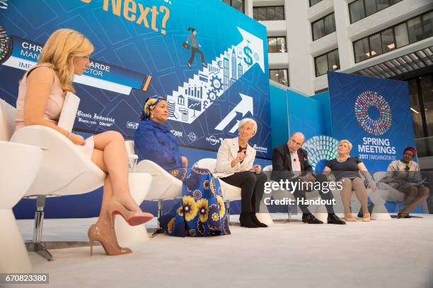 In this handout provided by the IMF, International Monetary Fund Managing Director Christine Lagarde is joined on panel by Amina Mohammed , Deputy...