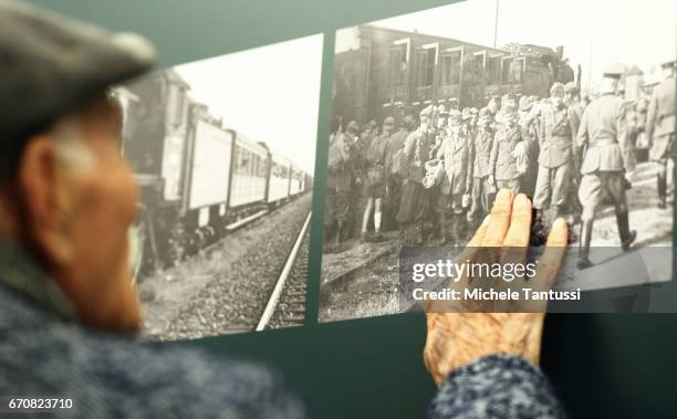 Year old Italian Concentration Camp Survivor Michele Sacco visits the documentation centre in Berlin's only remaining nazi forced labour camp to...