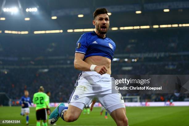 Daniel Caligiuri of Schalke celebrates the third goal during the UEFA Europa League quarter final second leg match between FC Schalke 04 and Ajax...