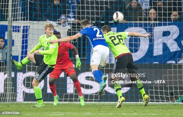 Daniel Caliguri of Schalke scores his teams third goal during the UEFA Europa League quarter final second leg match between FC Schalke 04 and Ajax...