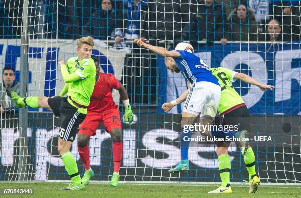 Daniel Caliguri of Schalke scores his teams third goal during the UEFA Europa League quarter final second leg match between FC Schalke 04 and Ajax...