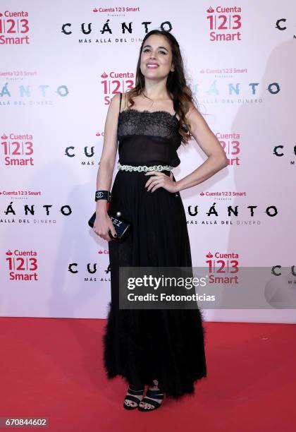 Adriana Ugarte attends the 'Cuanto.Mas Alla del DInero' premiere at Callao cinema on April 20, 2017 in Madrid, Spain.