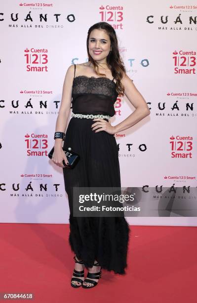 Adriana Ugarte attends the 'Cuanto.Mas Alla del DInero' premiere at Callao cinema on April 20, 2017 in Madrid, Spain.