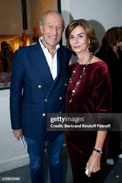 Thierry Gaubert and Artist Rose de Ganay attend the Rose De Ganay Exhibition Preview at Atelier Visconti on April 20, 2017 in Paris, France.