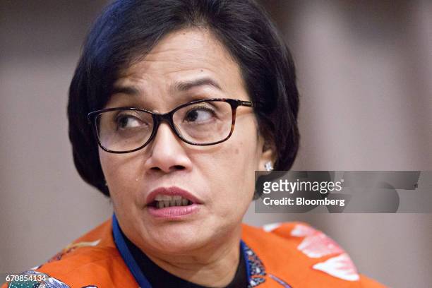 Sri Mulyani Indrawati, Indonesia's minister of finance, speaks during a panel discussion at the spring meetings of the International Monetary Fund...