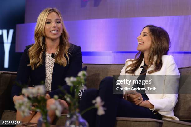 Co-founders of theSkimm Danielle Weisberg and Carly Zakin speak onstage during Vanity Fairs Founders Fair at the 1 Hotel Brooklyn Bridge on April...