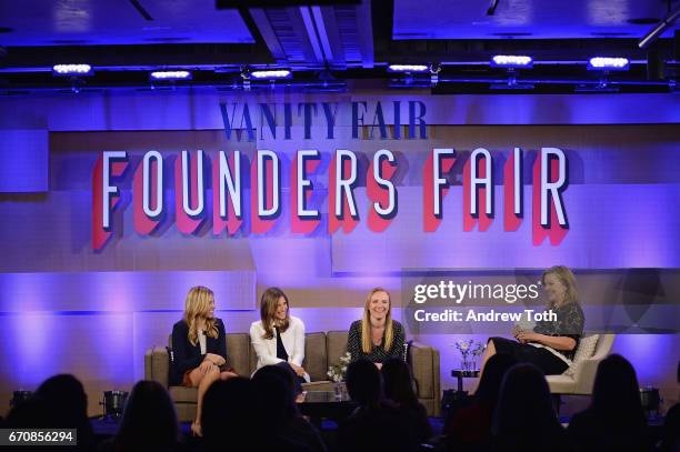 Co-founders of theSkimm Danielle Weisberg and Carly Zakin amd Author and publisher Meredith Wild speak with moderator and Vanity Fair Executive West...