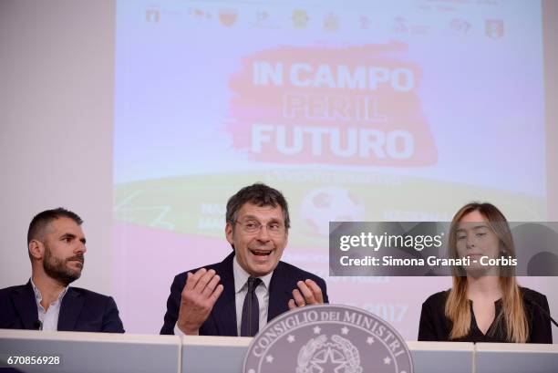 Former Roma player Simone Perrotta, Television presenter Fabrizio Frizzi and the Under Secretary of State and Minister for Equal Opportunities, Maria...