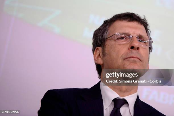 Television presenter Fabrizio Frizzi attends a press conference hosted by Under Secretary of State and Minister for Equal Opportunities, Maria Elena...