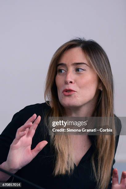 Under Secretary of State and Minister for Equal Opportunities, Maria Elena Boschi attends a press conference presenting the event "In campo per il...