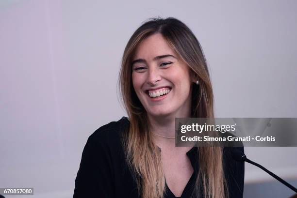 Under Secretary of State and Minister for Equal Opportunities, Maria Elena Boschi attends a press conference presenting the event "In campo per il...