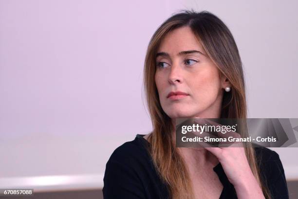 Under Secretary of State and Minister for Equal Opportunities, Maria Elena Boschi attends a press conference presenting the event "In campo per il...