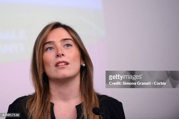 Under Secretary of State and Minister for Equal Opportunities, Maria Elena Boschi attends a press conference presenting the event "In campo per il...