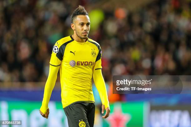 Pierre-Emerick Aubameyang of Dortmund looks on during the UEFA Champions League quarter final second leg match between AS Monaco and Borussia...