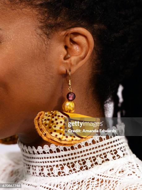 Actress Kelly Jenrette, earring detail, arrives at the 2017 Women's Guild Cedars-Sinai Annual Spring Luncheon at the Beverly Wilshire Four Seasons...