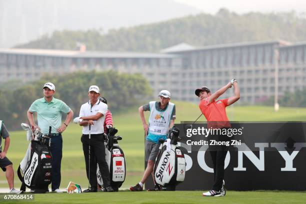 Soomin Lee of Korea plays a shot during the first round of the Shenzhen International at Genzon Golf Club on April 20, 2017 in Shenzhen, China.