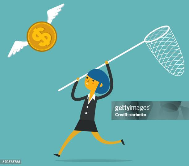 catching money with businesswoman - butterfly net stock illustrations