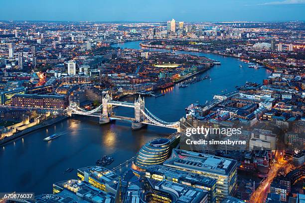 aerial view of city, london, england, uk - london tower bridge stock pictures, royalty-free photos & images